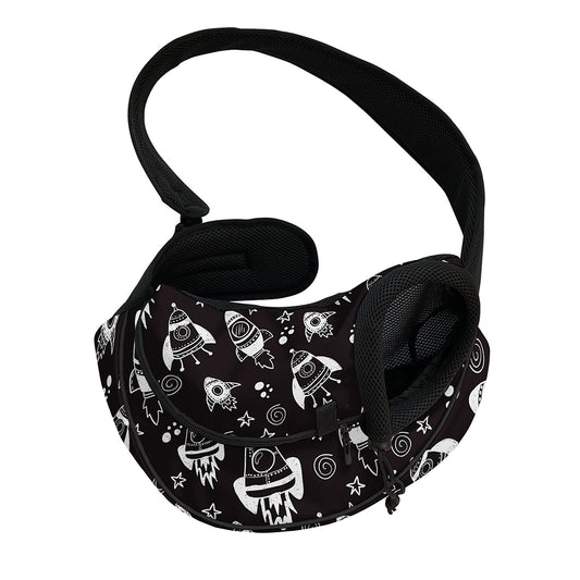Black And White Rocket Pattern Print Pet Sling Carrier
