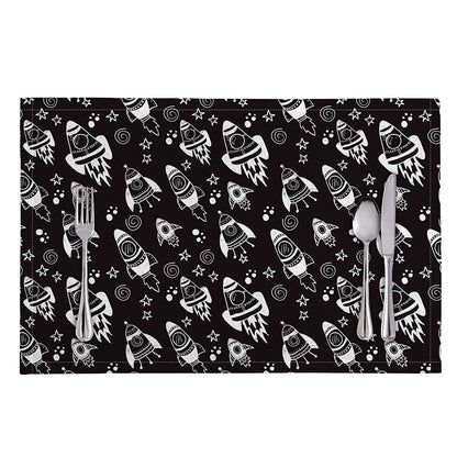 Black And White Rocket Pattern Print Placemat
