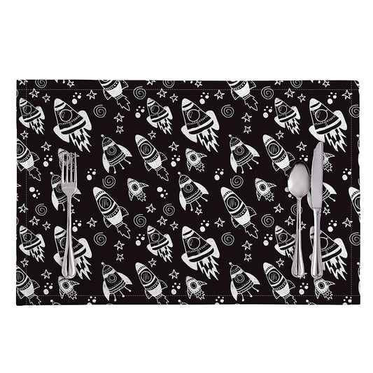 Black And White Rocket Pattern Print Placemat