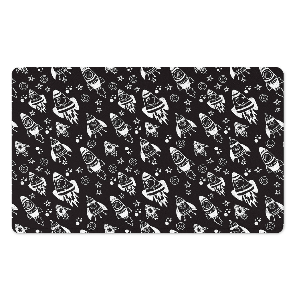 Black And White Rocket Pattern Print Polyester Doormat