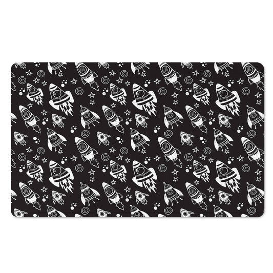Black And White Rocket Pattern Print Polyester Doormat