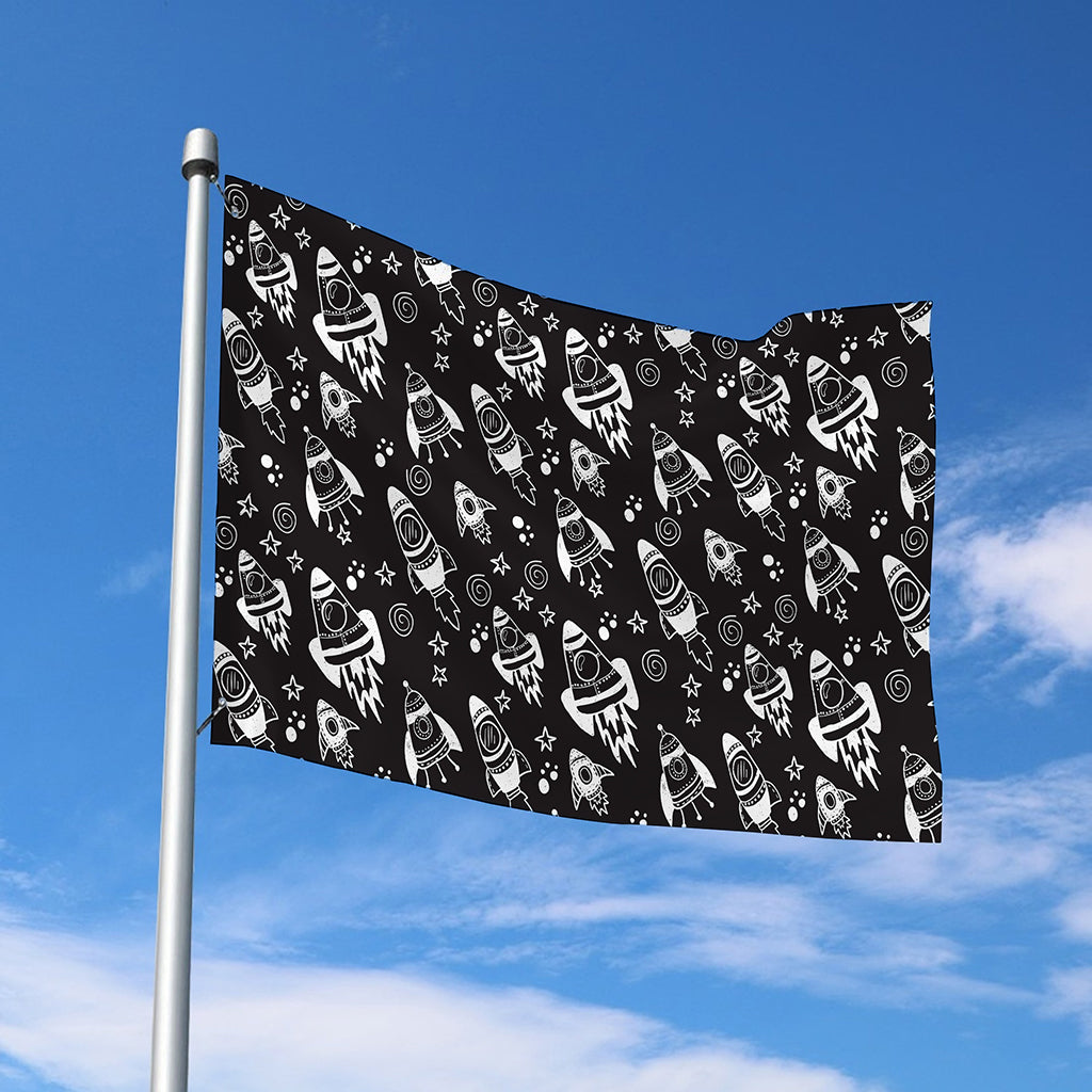 Black And White Rocket Pattern Print Polyester Flag