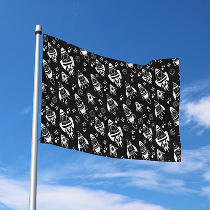 Black And White Rocket Pattern Print Polyester Flag