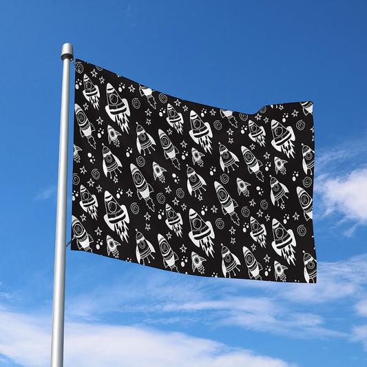 Black And White Rocket Pattern Print Polyester Flag