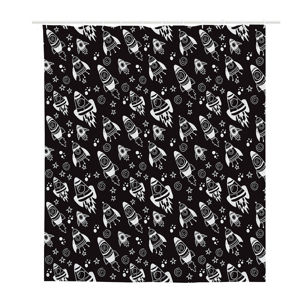 Black And White Rocket Pattern Print Polyester Shower Curtain