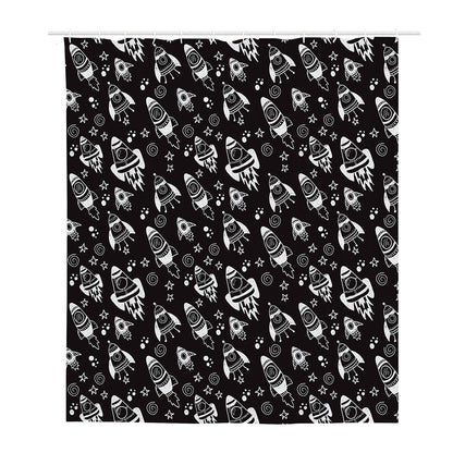 Black And White Rocket Pattern Print Polyester Shower Curtain
