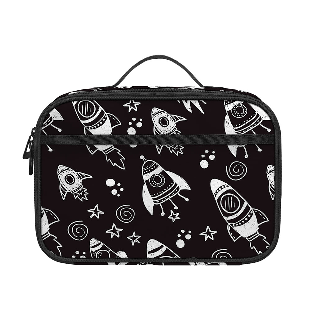 Black And White Rocket Pattern Print Portable Lunch Bag