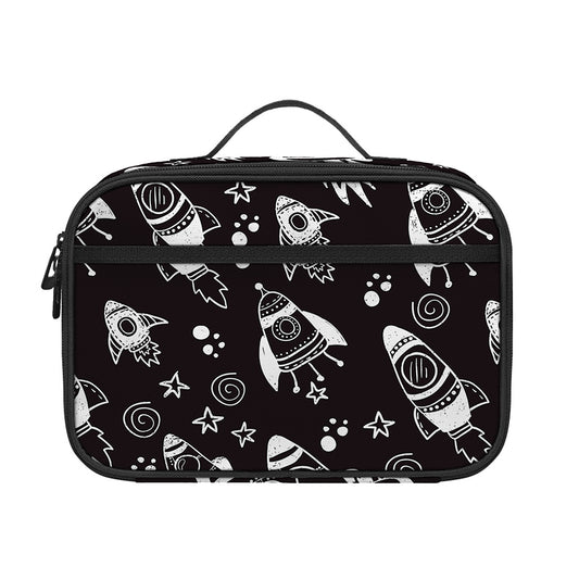 Black And White Rocket Pattern Print Portable Lunch Bag