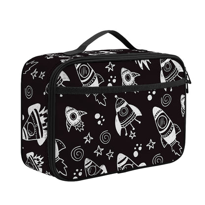 Black And White Rocket Pattern Print Portable Lunch Bag