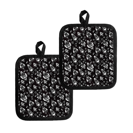 Black And White Rocket Pattern Print Pot Holders