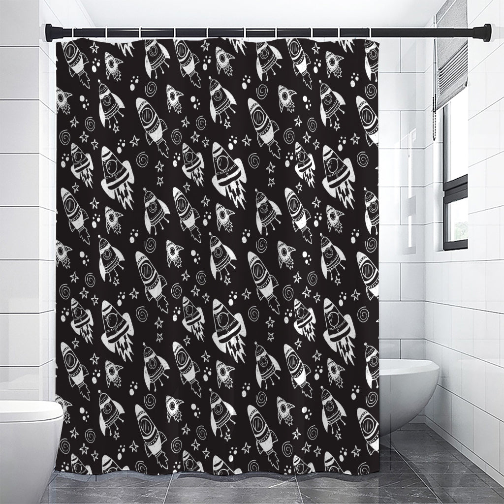 Black And White Rocket Pattern Print Premium Shower Curtain