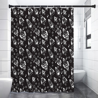 Black And White Rocket Pattern Print Premium Shower Curtain