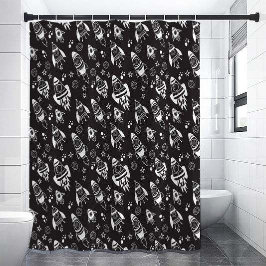 Black And White Rocket Pattern Print Premium Shower Curtain
