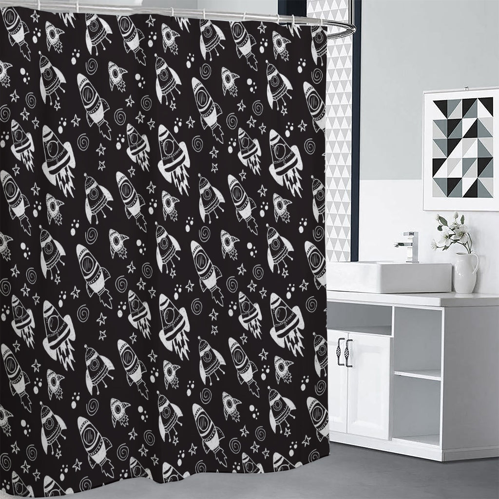 Black And White Rocket Pattern Print Premium Shower Curtain