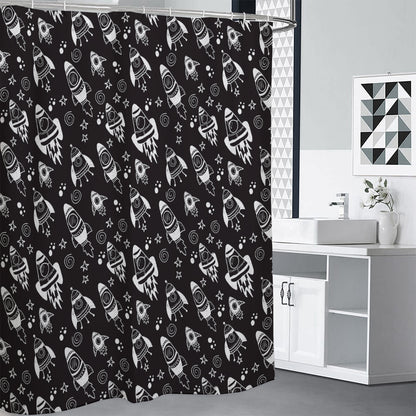 Black And White Rocket Pattern Print Premium Shower Curtain