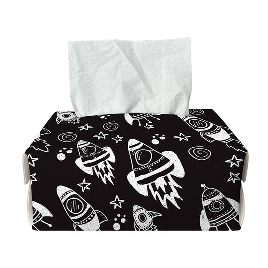 Black And White Rocket Pattern Print Rectangle Tissue Box Cover