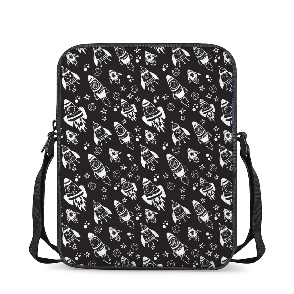 Black And White Rocket Pattern Print Rectangular Crossbody Bag