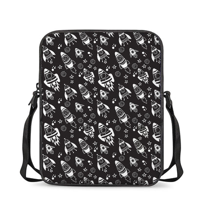 Black And White Rocket Pattern Print Rectangular Crossbody Bag