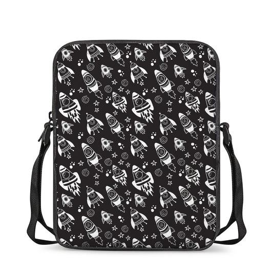 Black And White Rocket Pattern Print Rectangular Crossbody Bag