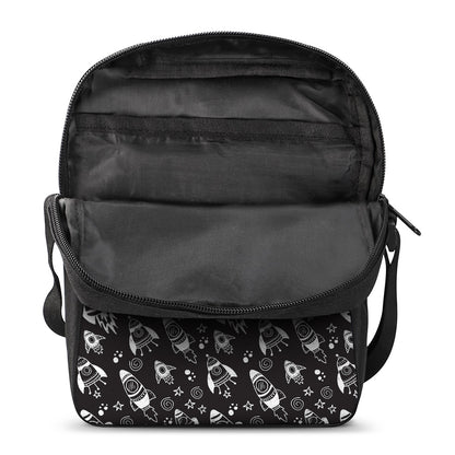 Black And White Rocket Pattern Print Rectangular Crossbody Bag