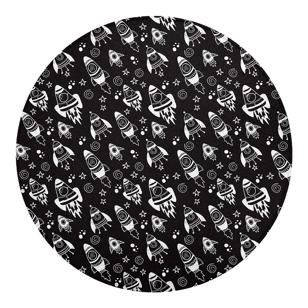 Black And White Rocket Pattern Print Round Blanket