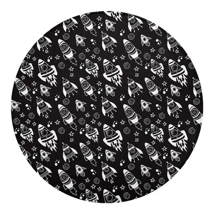 Black And White Rocket Pattern Print Round Blanket