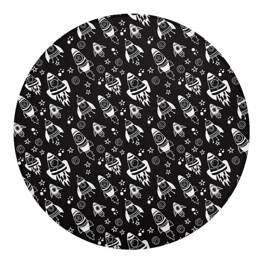 Black And White Rocket Pattern Print Round Blanket