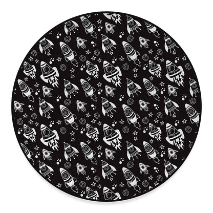 Black And White Rocket Pattern Print Round Floor Mat