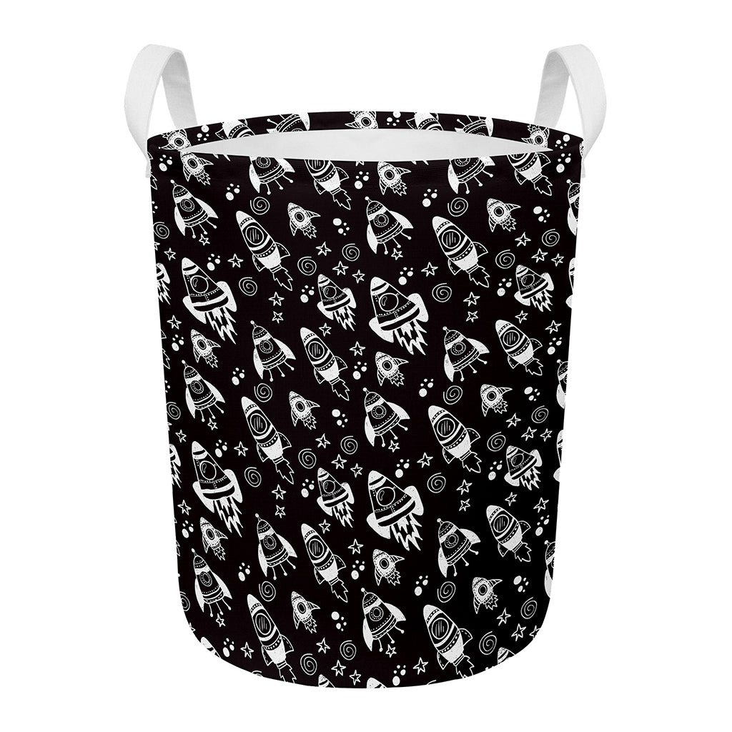 Black And White Rocket Pattern Print Round Laundry Basket