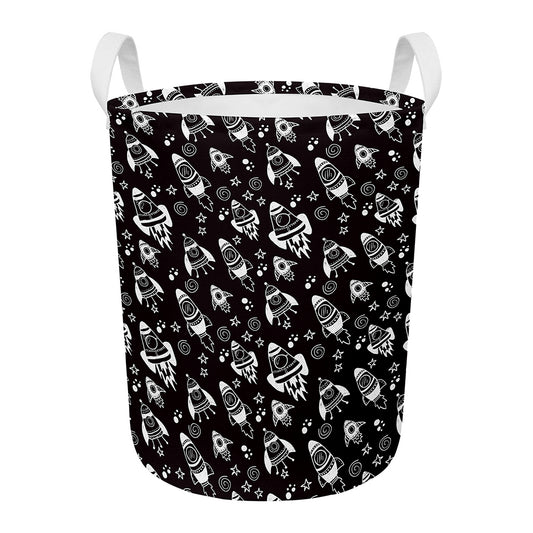 Black And White Rocket Pattern Print Round Laundry Basket
