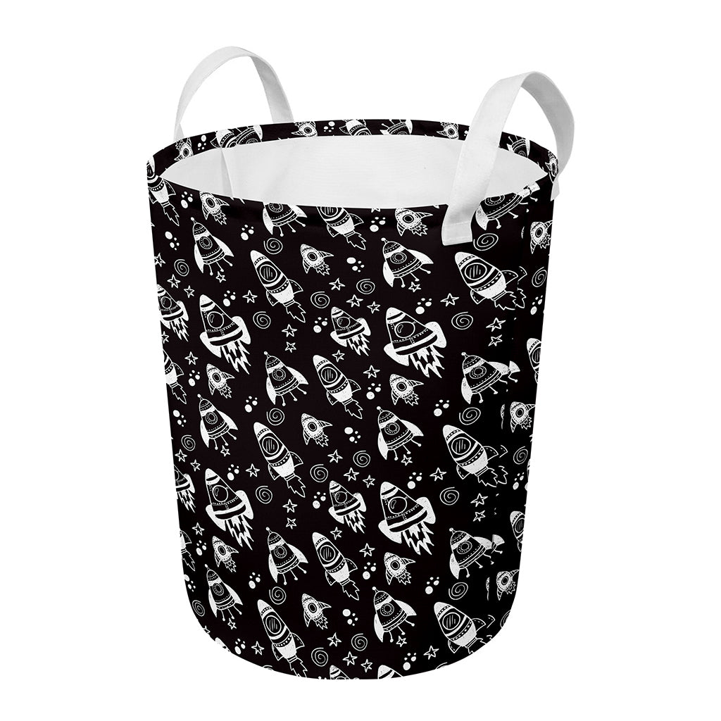 Black And White Rocket Pattern Print Round Laundry Basket