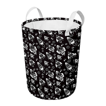 Black And White Rocket Pattern Print Round Laundry Basket