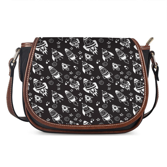 Black And White Rocket Pattern Print Saddle Bag