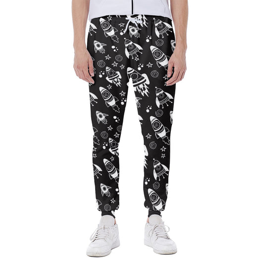 Black And White Rocket Pattern Print Scuba Joggers