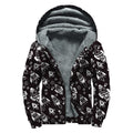 Black And White Rocket Pattern Print Sherpa Lined Zip Up Hoodie