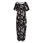Black And White Rocket Pattern Print Short Sleeve Long Nightdress