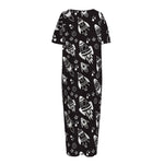 Black And White Rocket Pattern Print Short Sleeve Long Nightdress