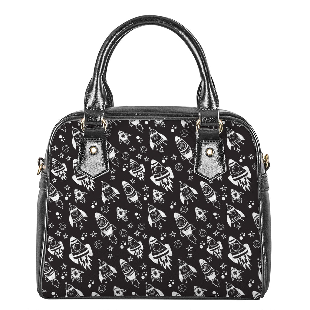 Black And White Rocket Pattern Print Shoulder Handbag