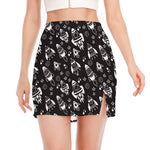 Black And White Rocket Pattern Print Side Slit Mini Skirt