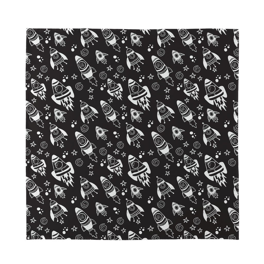 Black And White Rocket Pattern Print Silk Bandana