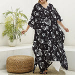 Black And White Rocket Pattern Print Silk V-Neck Kaftan Dress