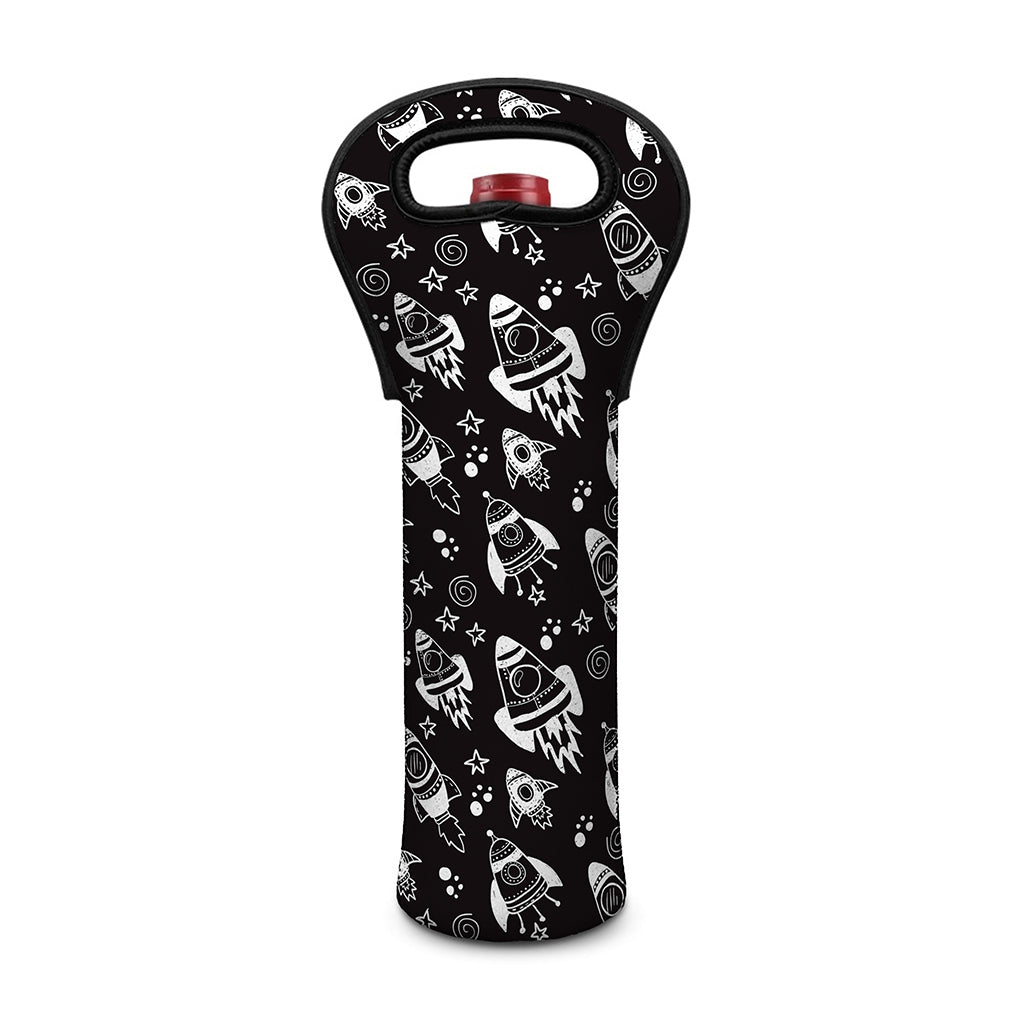 Black And White Rocket Pattern Print Single Neoprene Wine Tote