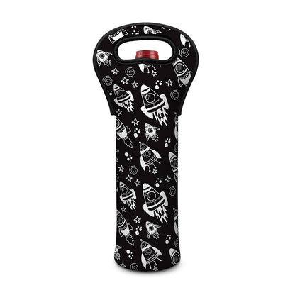 Black And White Rocket Pattern Print Single Neoprene Wine Tote