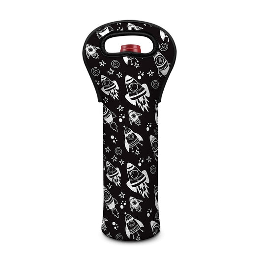 Black And White Rocket Pattern Print Single Neoprene Wine Tote