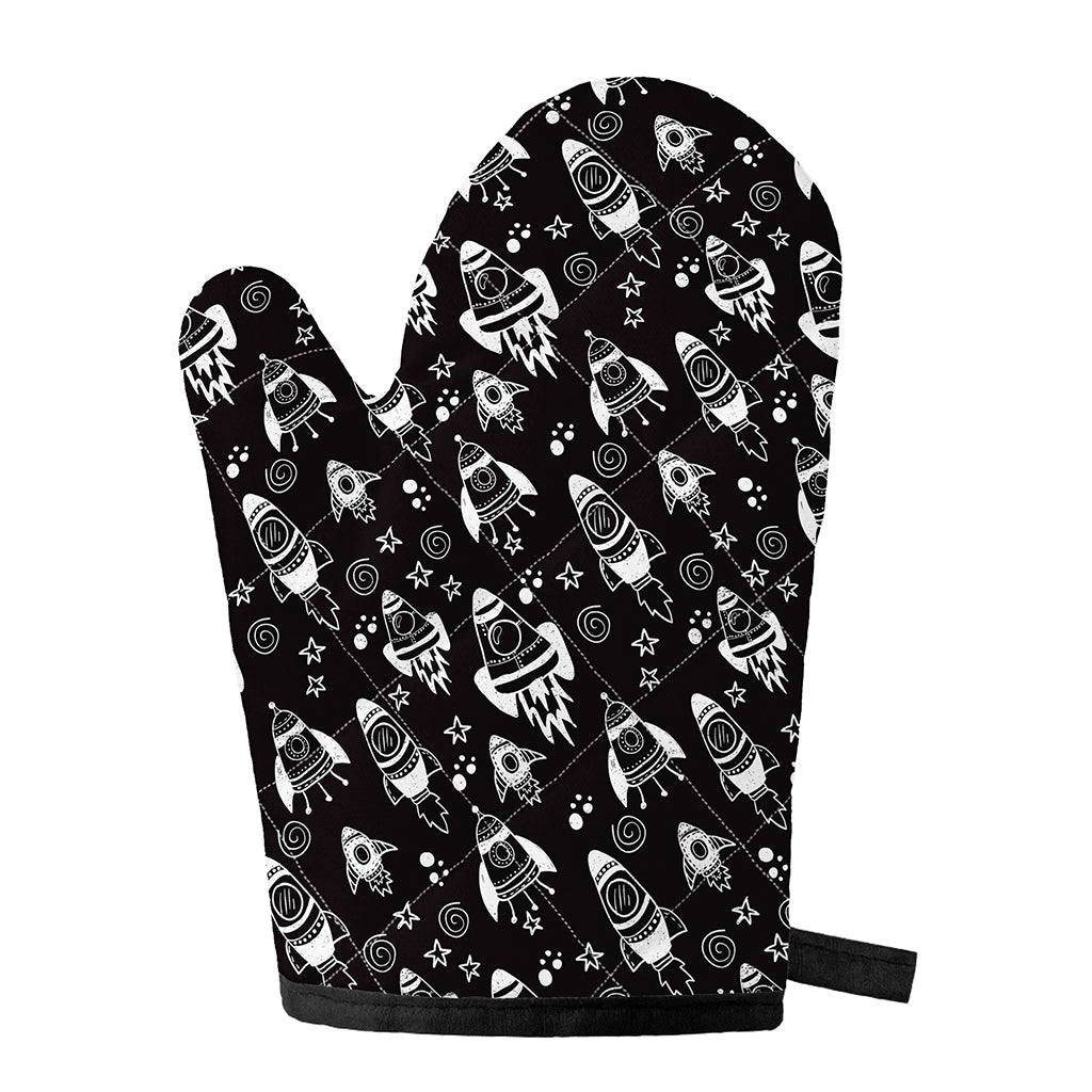 Black And White Rocket Pattern Print Single Oven Mitt