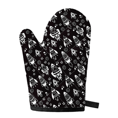 Black And White Rocket Pattern Print Single Oven Mitt