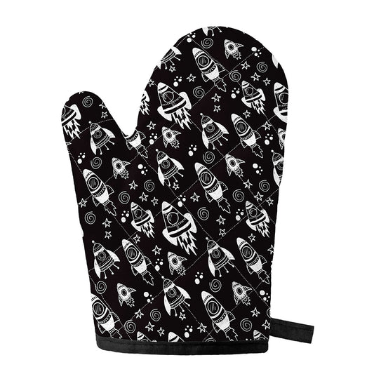 Black And White Rocket Pattern Print Single Oven Mitt