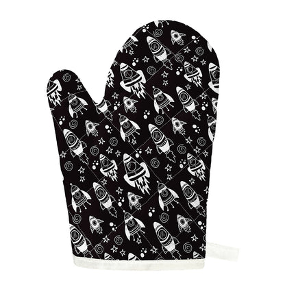 Black And White Rocket Pattern Print Single Oven Mitt