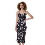 Black And White Rocket Pattern Print Slim Fit Midi Cami Dress