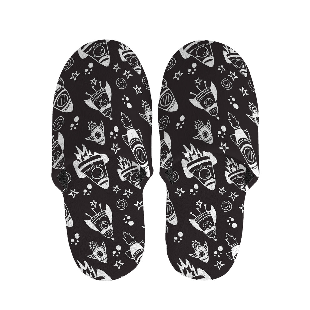 Black And White Rocket Pattern Print Slippers